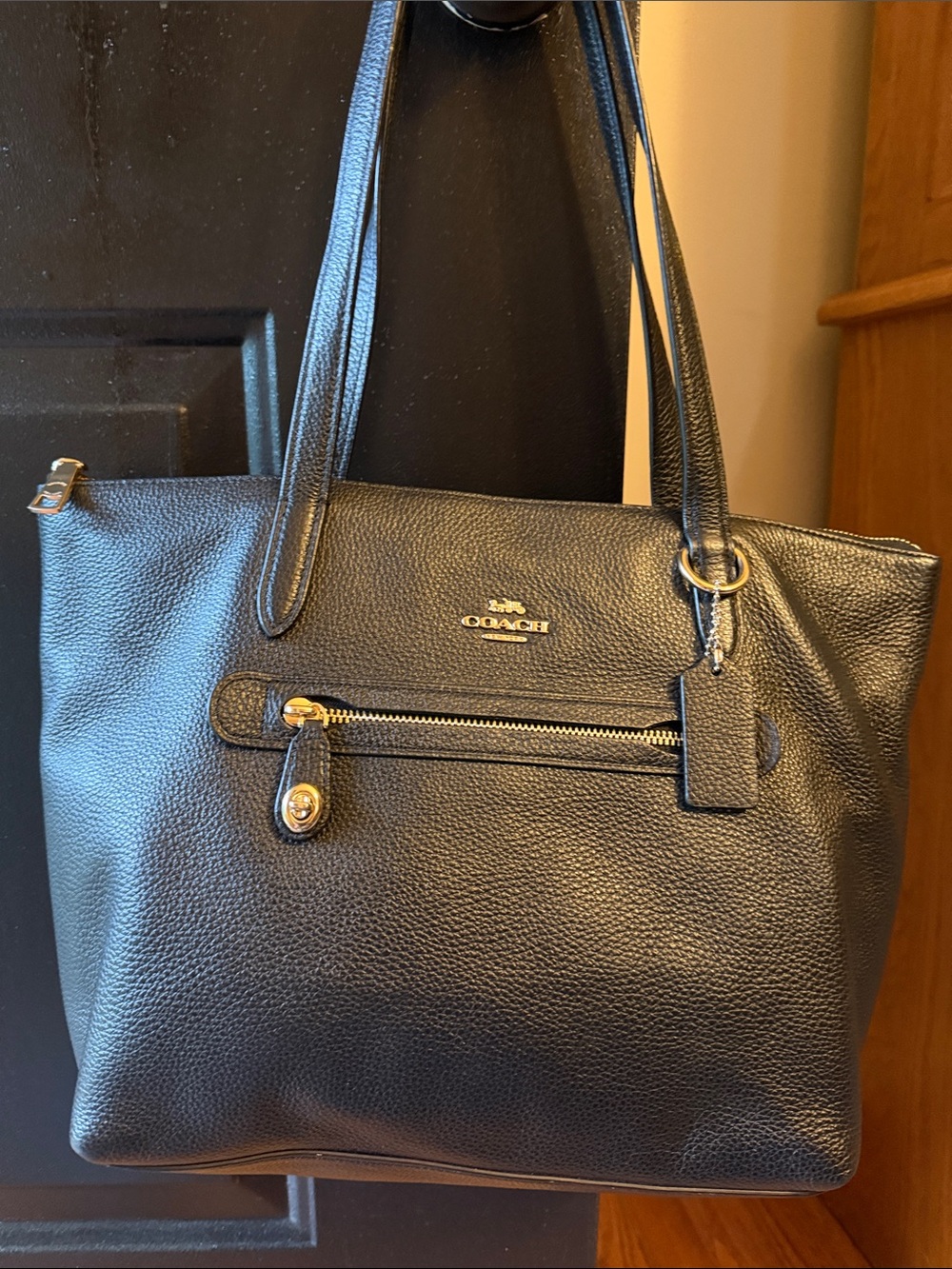 Coach Black Pebbled Leather Tote with Gold Hardware